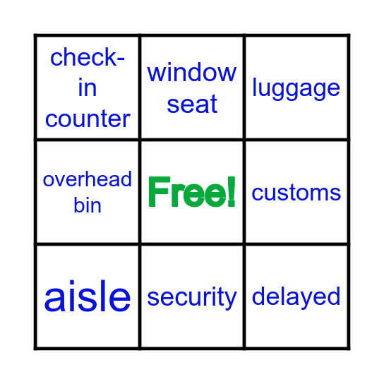 TRAVEL VOCABULARY Bingo Card