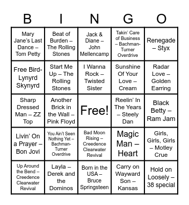 Time To Rock! Bingo Card