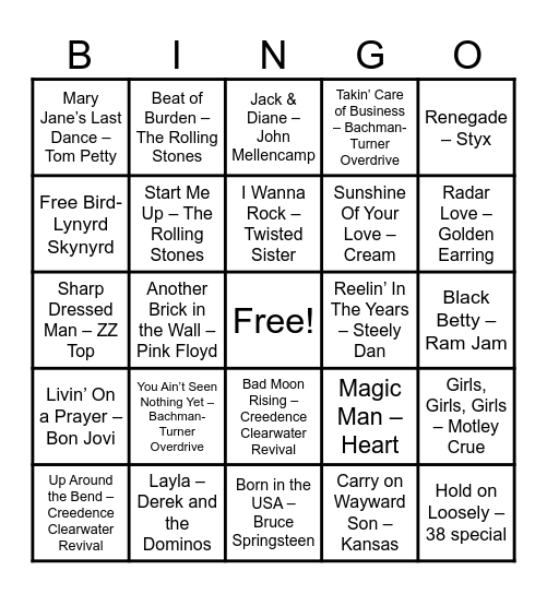 Time To Rock! Bingo Card