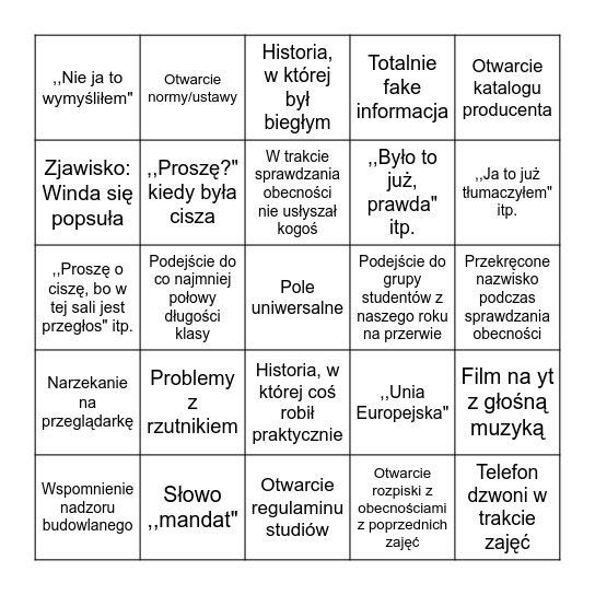 Czwartkowe bingo #2 Bingo Card
