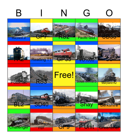 Memories of the Western Maryland and Steaming to Los Angeles Bingo Card