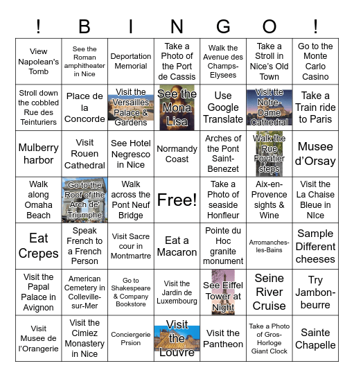 John & Meredith's France trip 2026 Bingo Card