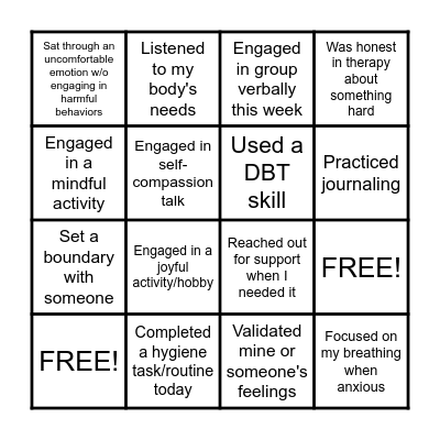Therapy Bingo Card