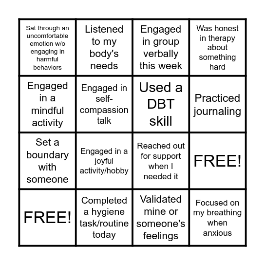 Therapy Bingo Card