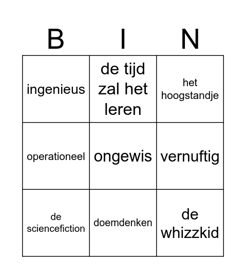Toekomst Bingo les 1 Bingo Card