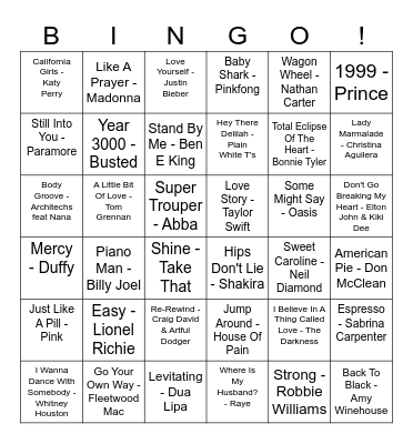 Our House Musical Bingo Card