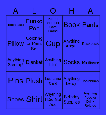 Stitch Merchandise Bingo Card