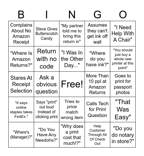 (Weekly) Staples Bingo Card