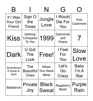 The Music Of Prince Bingo Card