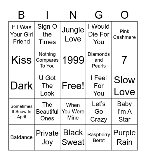 The Music Of Prince Bingo Card