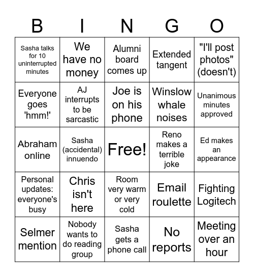 CGSA meeting Bingo Card