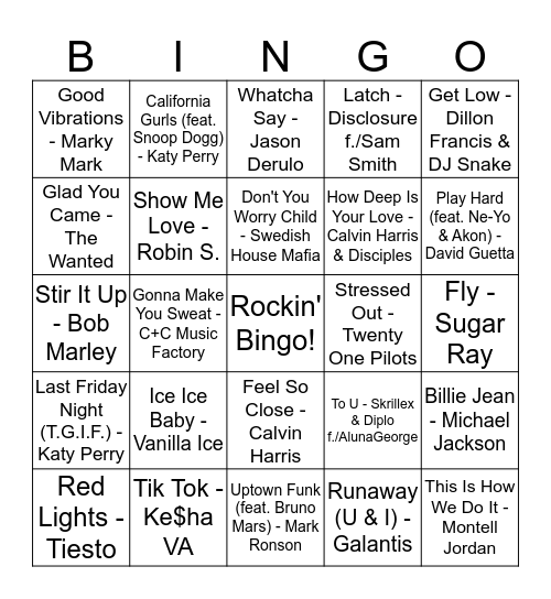 Rockin' Bingo 3B Bingo Card