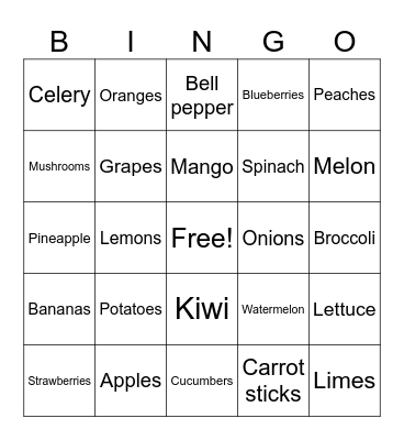 Fresh Fruits & Veggies Bingo Card
