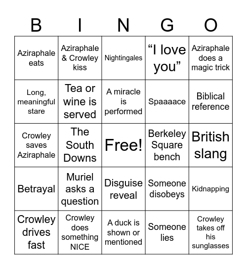 Good Omens 3 Bingo Card