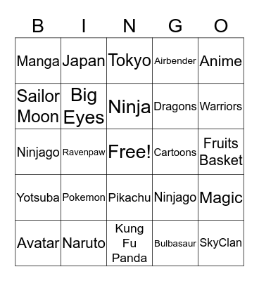 Manga Bingo Card