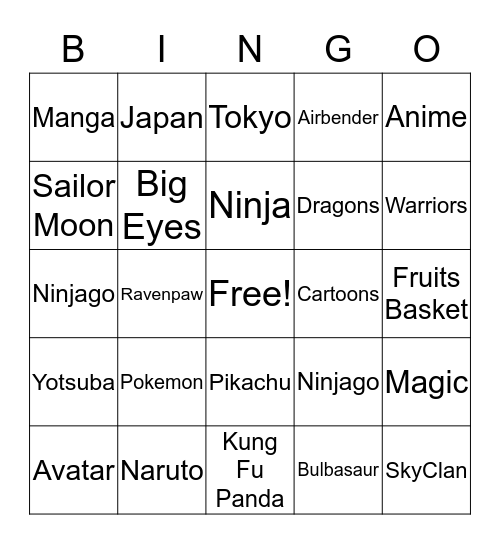Manga Bingo Card