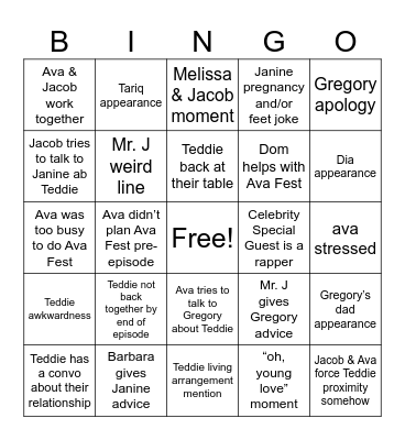 S5E21 Bingo Card