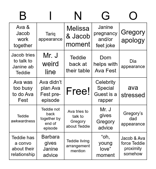 S5E21 Bingo Card