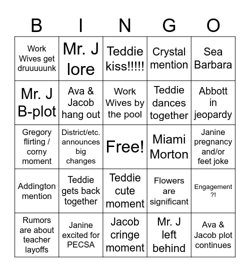 S5E22 Bingo Card