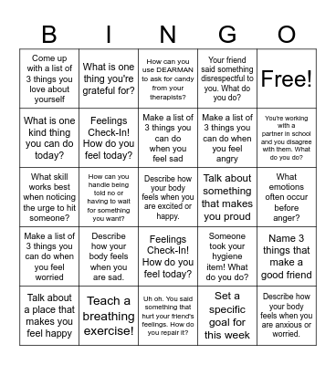Social Emotional Bingo! Bingo Card