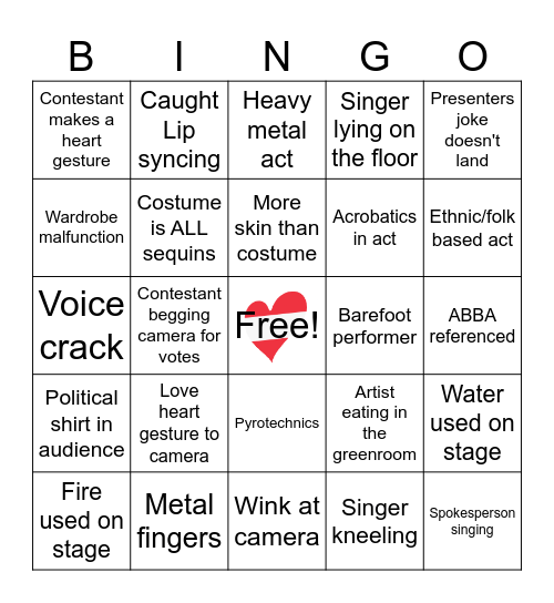 Euro-vision 2026 Bingo Card