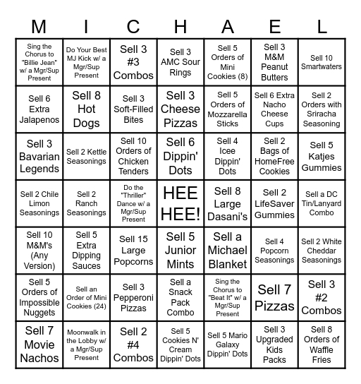 FABO Bingo Michael Contest Bingo Card