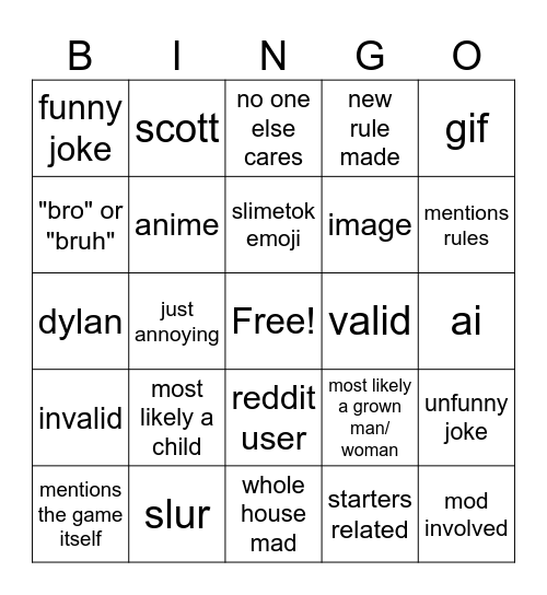 argument Bingo Card
