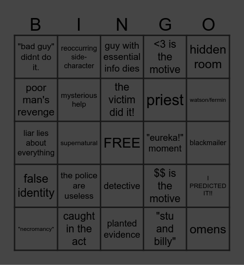 The Mystery Gang Bingo Card