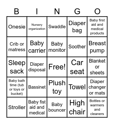 Baby shower bingo Card