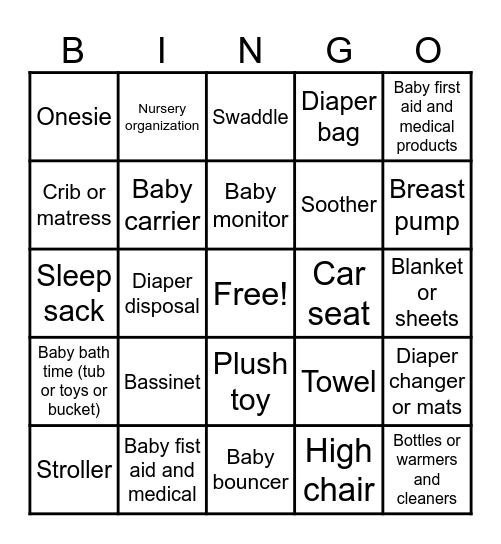 Baby shower bingo Card