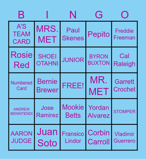 MLB CELEBRATION BREAK Bingo Card