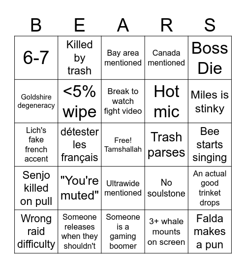 Raid Night Bingo Card