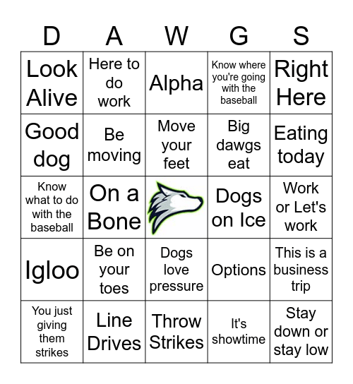 Husky Baseball Bingo Card