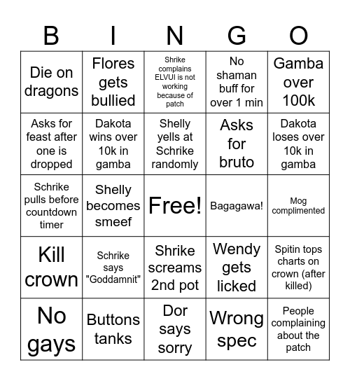 General Dissaray Bingo Card