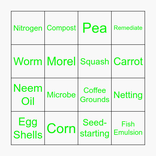 Garden Bingo Card