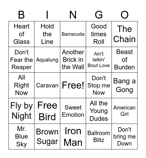 70s Rock Game 1 Bingo Card