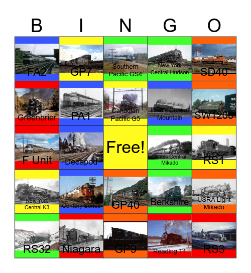 Midland and Two Centrals and Ross Rowland Giant of Steam Bingo Card