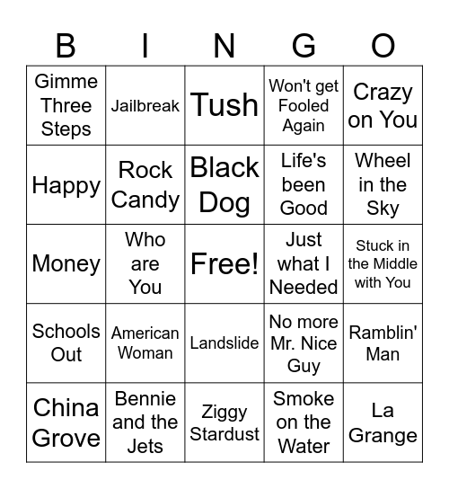 70s Rock Game 2 Bingo Card