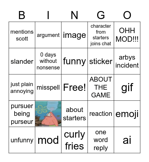 general chat Bingo Card
