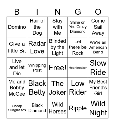 70s Rock Game 3 Bingo Card