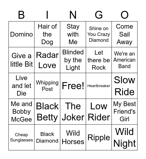 70s Rock Game 3 Bingo Card
