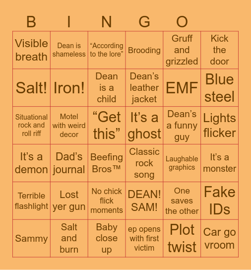 Supernatural Bingo Card