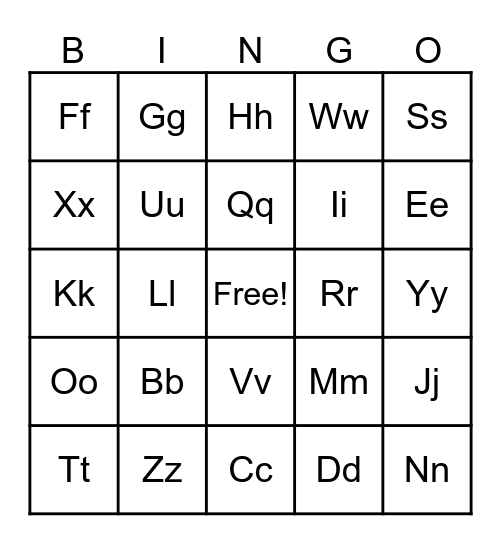 Alphabet Bingo Card