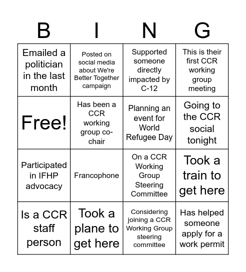 CCR Inland Protection Working Group Bingo Card