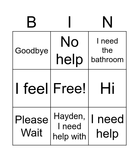 Nathan's BINGO Card