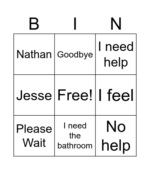 Nathan's BINGO Card