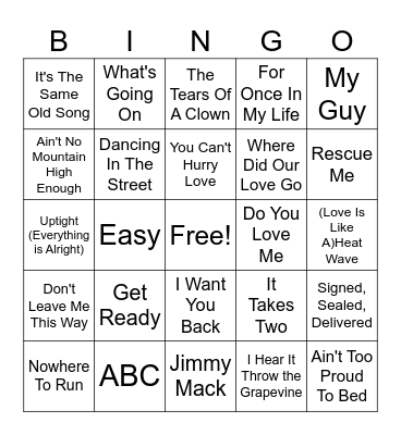 50's Motown Bingo Card