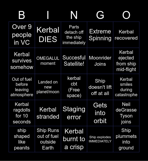 KSP shenanigans bingo Card
