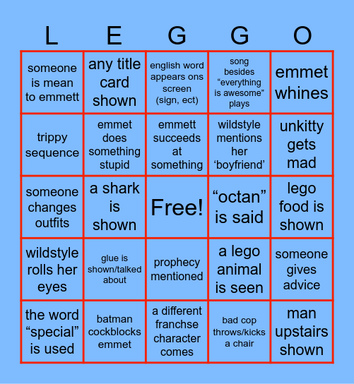 LEGO MOVIE BINGO Card