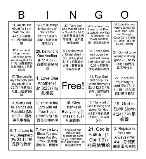Bible Bingo #1 Bingo Card